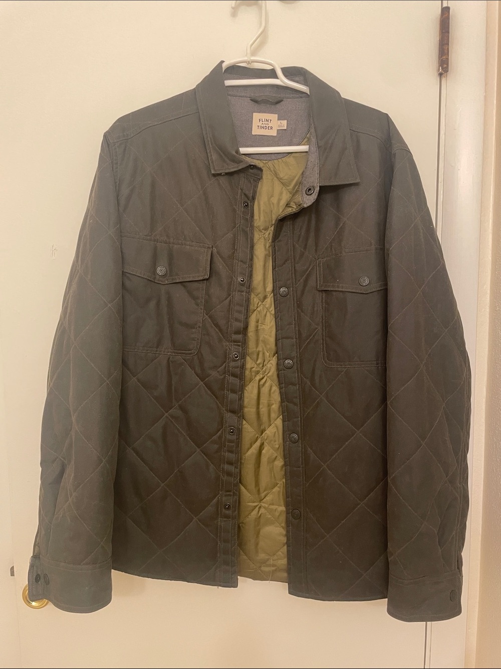 Quilted Shirt Jacket in Olive Green by Flint & Tinder